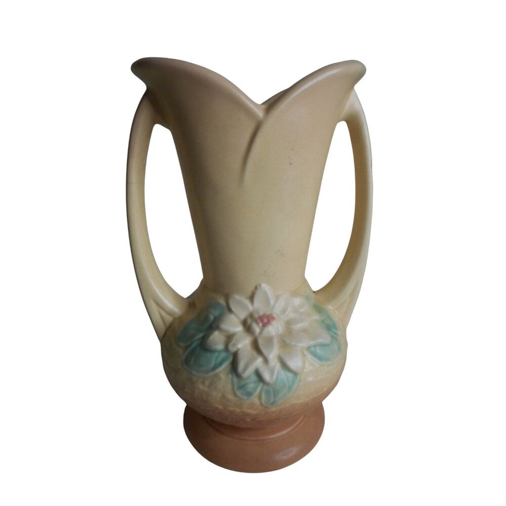 Vtg Hull Art Pottery 1940s WATER LILY Hull USA L-10-9 1/2" double handle Vase #1 - Picture 3 of 8